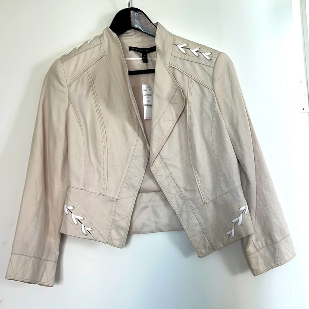 Fabric Moto Crop Jacket White House Black Market NWT